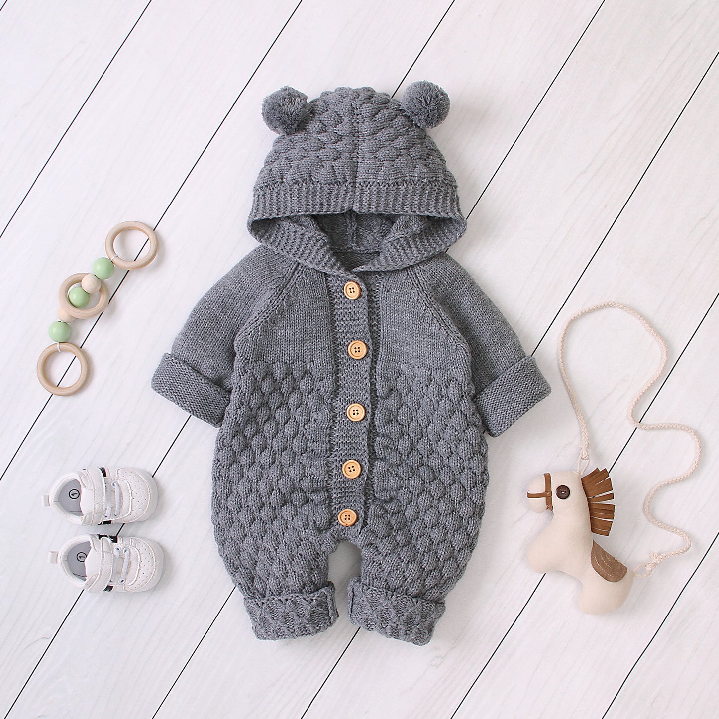 Cozy Knitted Hooded Jumpsuit – Baby Outfit