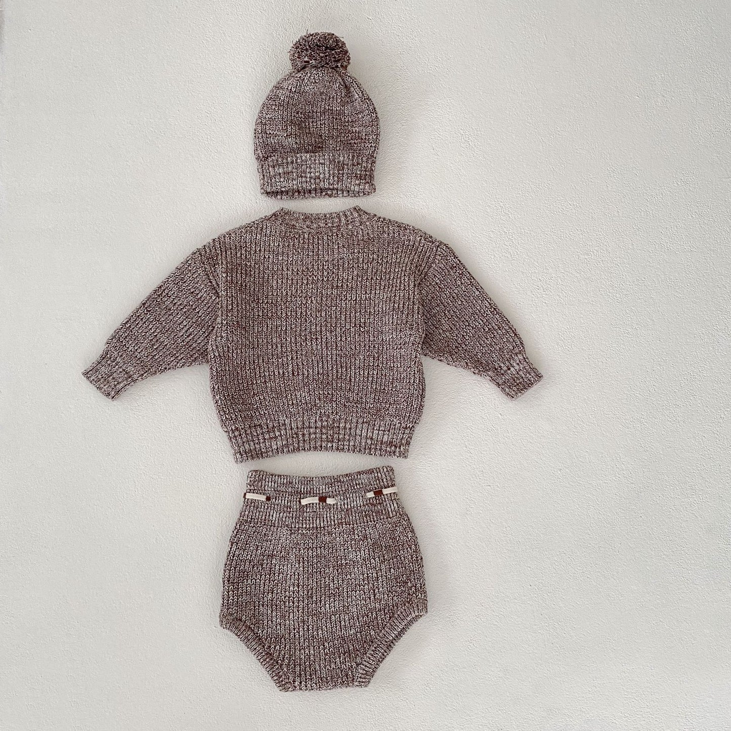Baby Girl 3-Piece Knitted Outfit – Pullover, Pants & Pom-Pom Hat