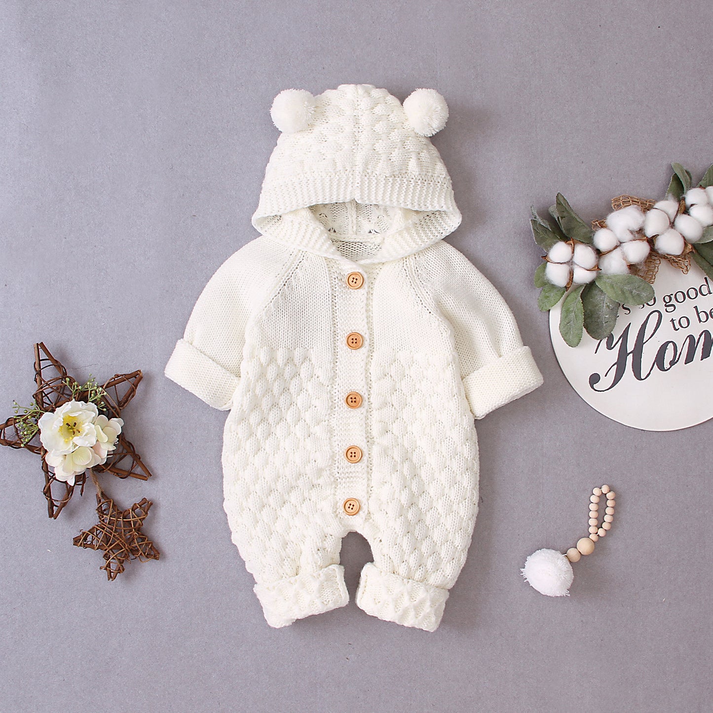 Cozy Knitted Hooded Jumpsuit – Baby Outfit