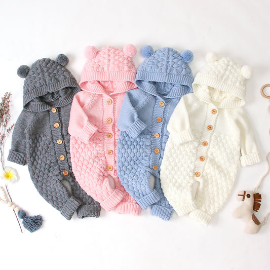 Cozy Knitted Hooded Jumpsuit – Baby Outfit